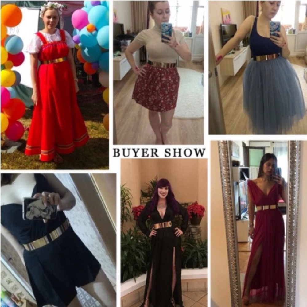 Gold Metal Elastic Mirror Golden Metal Blets - Picture 7 of 8